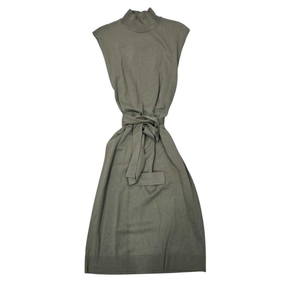 Ann Taylor Sweater Dress Womens XS Green‎ Mock Neck Tie Waist Belted NWT